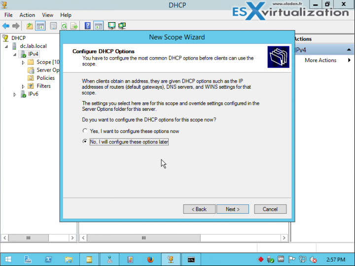 Configure DHCP options later