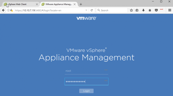 VMware vCSA WAMI Interface connection