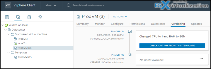 vSphere 7 Content Library and Versioning